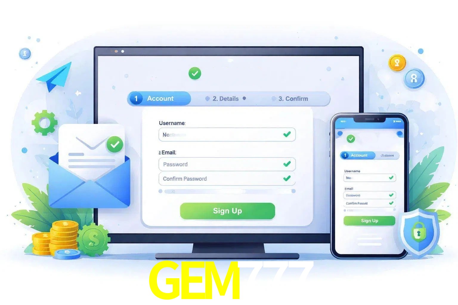 Registro de nuevo usuario y configuración de cuenta GEM777